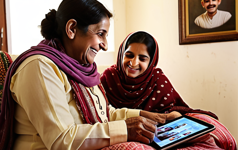 **Image Prompt:** An elderly Pakistani woman smiles warmly while video chatting with her grandchildren on a tablet. She is comfortably seated in a well-lit room with traditional Pakistani décor. The scene conveys connection, joy, and ease of use of technology for staying in touch with family.