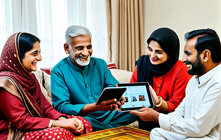 **
"A group of fully clothed, smiling elderly Urdu-speaking friends are gathered around a tablet, learning how to video call their family. They are in a bright, cheerful living room with traditional Urdu-style décor. Safe for work, appropriate content, family-friendly scene, perfect anatomy, well-formed hands, natural proportions, professional, modest clothing, high quality, natural lighting, educational atmosphere."
**