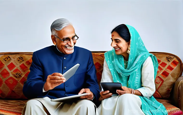 실버세대의 가족과 소통을 위한 기술 - **Prompt:** A heartwarming, photorealistic image of an elderly Pakistani couple, a man and a woman i...
