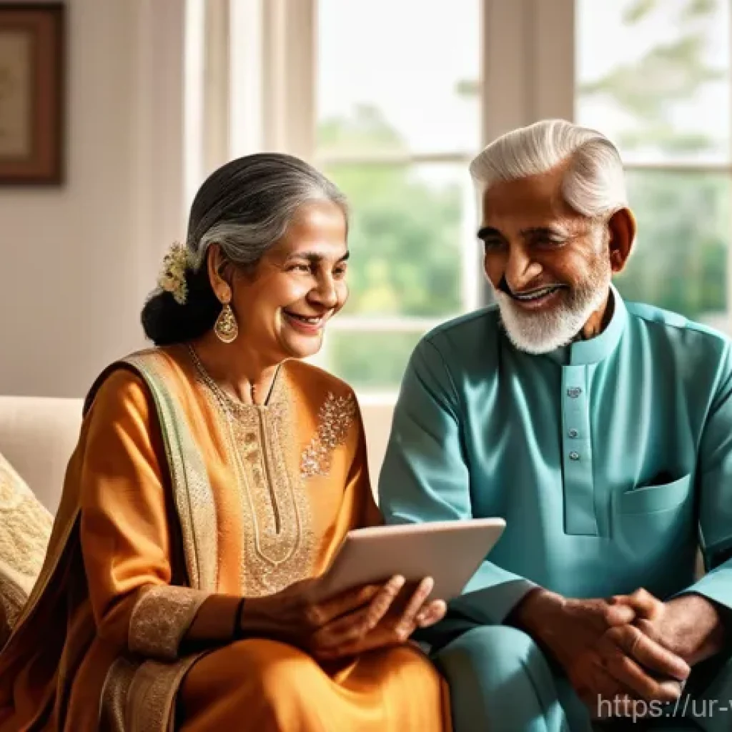 실버세대 투자자를 위한 스타트업 소개 - **Prompt:** A serene and hopeful image of an elderly Pakistani couple, both gracefully dressed in mo...