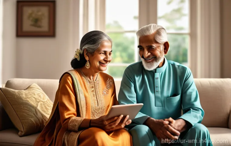 실버세대 투자자를 위한 스타트업 소개 - **Prompt:** A serene and hopeful image of an elderly Pakistani couple, both gracefully dressed in mo...