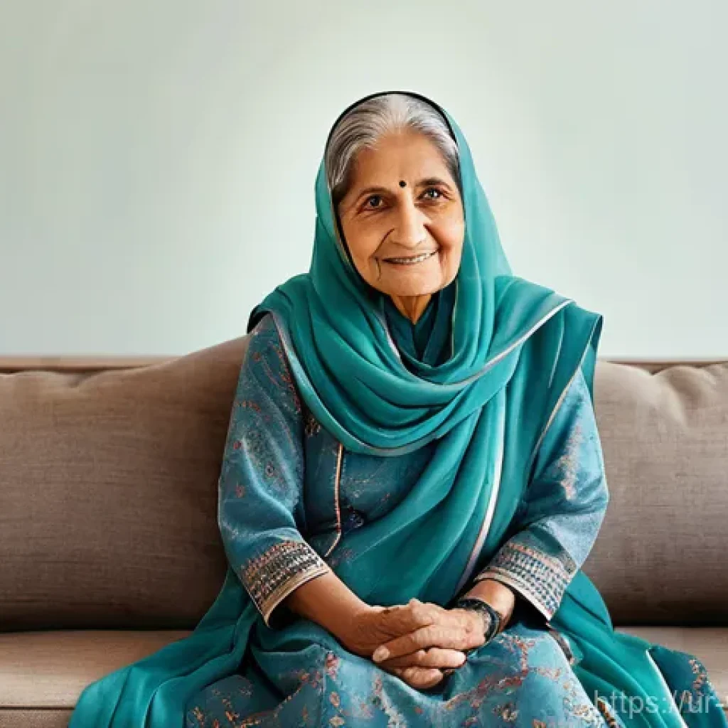 실버테크의 발전이 노인 복지에 미치는 영향 - **"Caring with Smart Health"**
A serene elderly Pakistani woman, approximately 70-75 years old, ...
