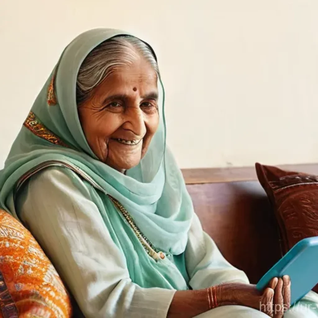 실버테크 혁신을 위한 정부의 지원 정책 - **Prompt:** A heartwarming scene of an elderly Pakistani grandmother (Dadi or Nani) in her late 60s ...