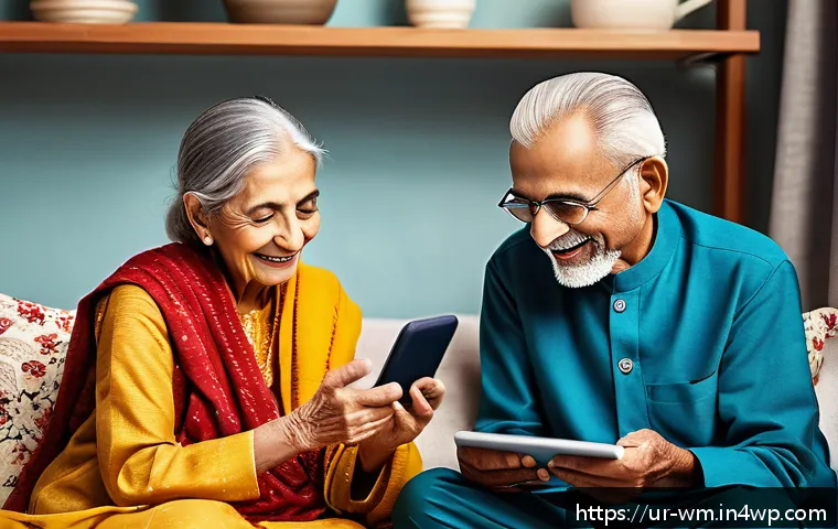 고령자를 위한 온라인 쇼핑 플랫폼의 발전 - A warm and inviting scene depicting elderly Pakistani individuals comfortably using a tablet and sma...